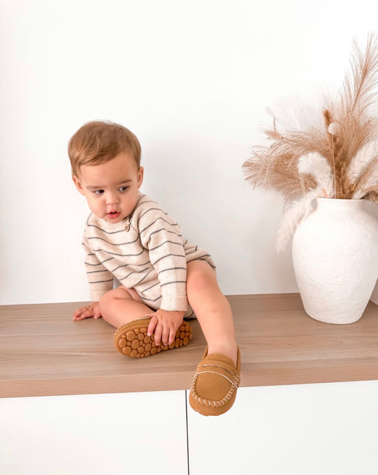 Beige Stripe Knit Romper