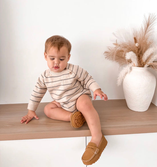 Beige Stripe Knit Romper
